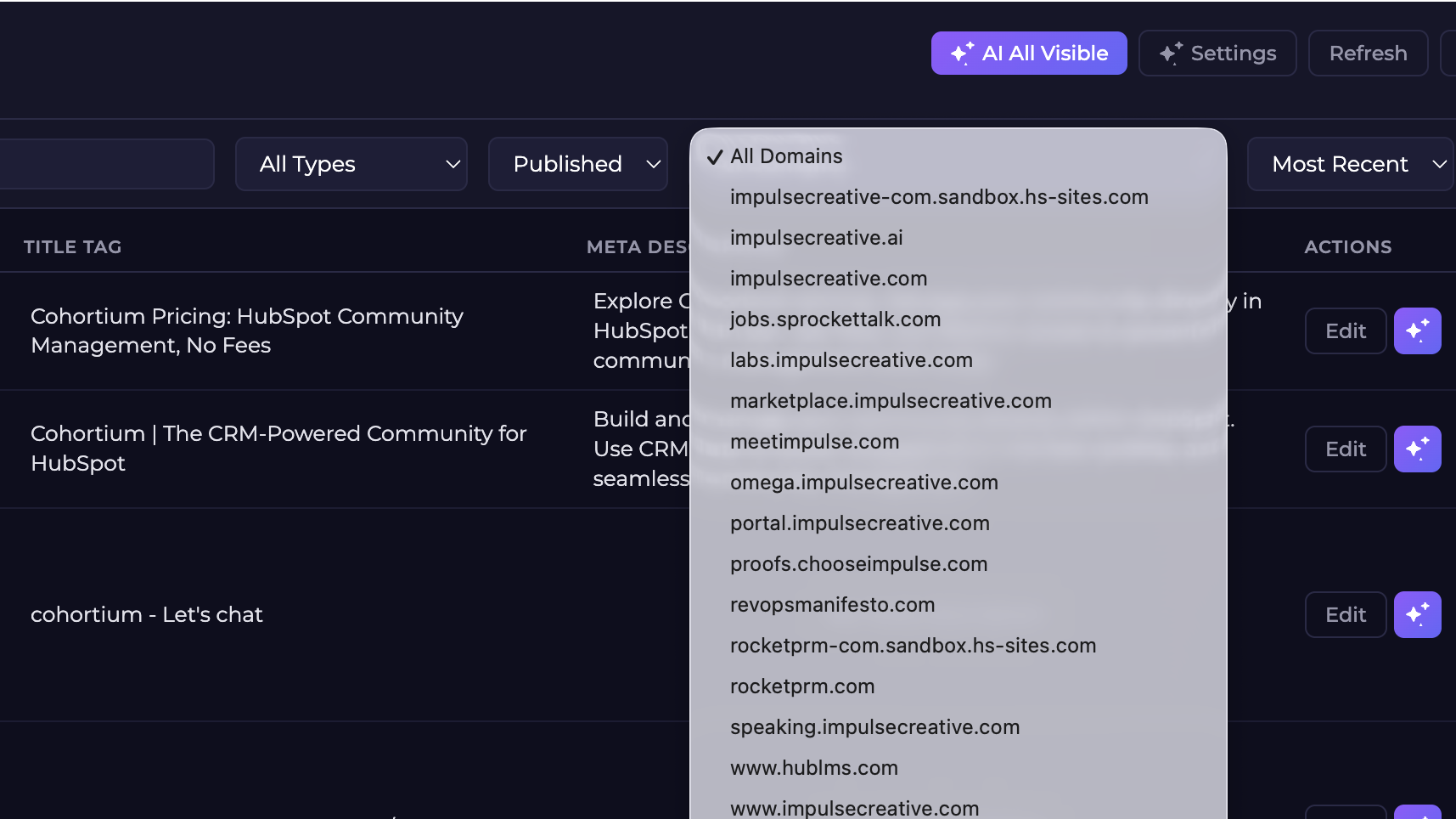 choose your domain to filter