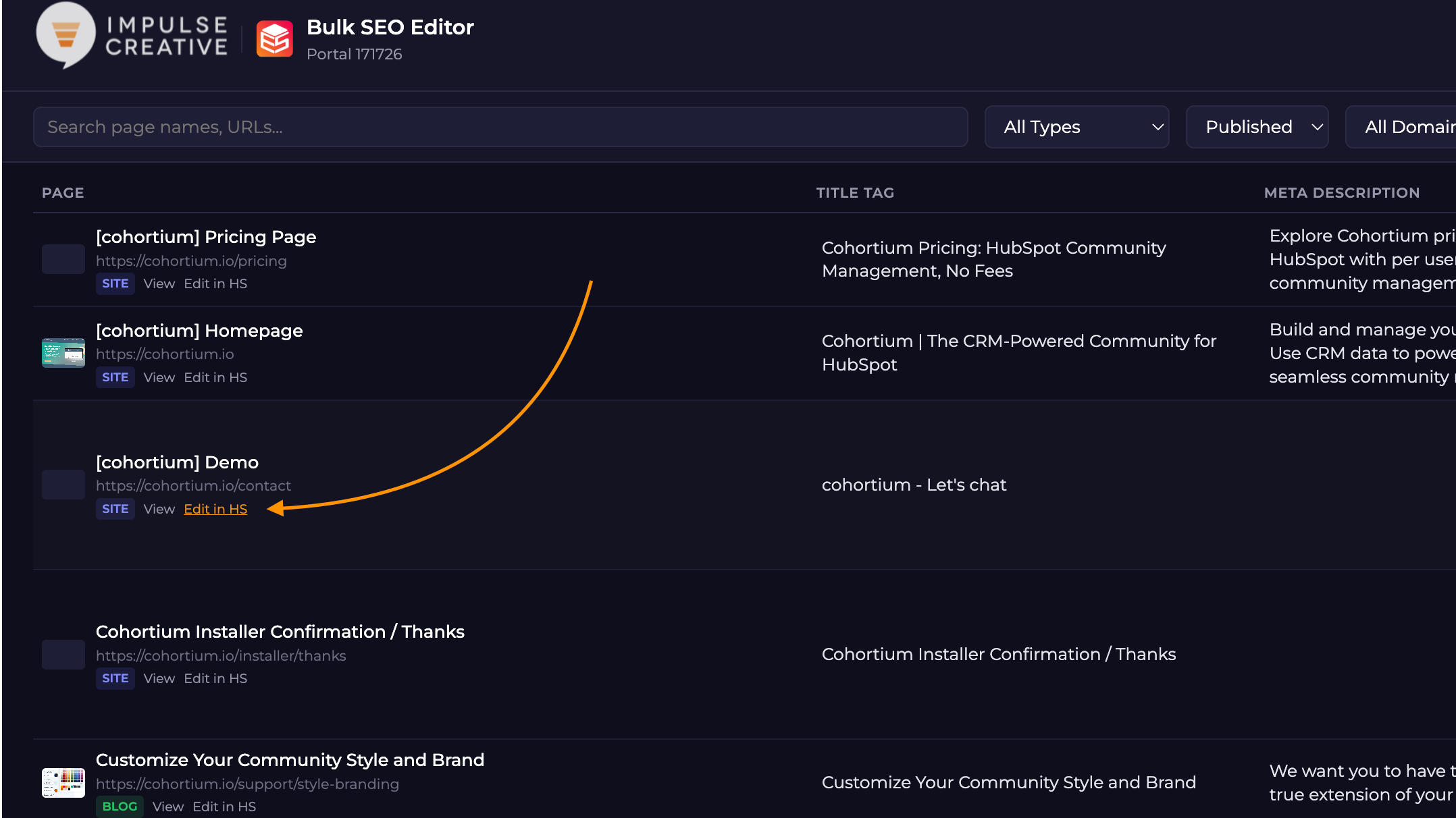 Quick links to view the page or jump into the editor